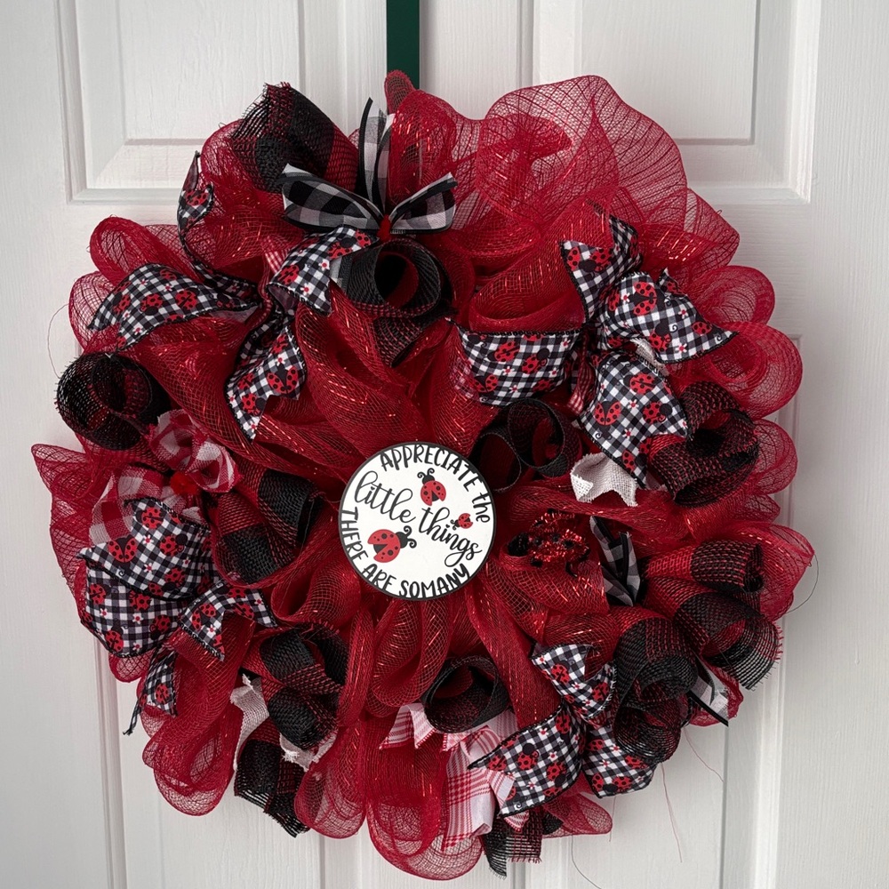Red and Black Lady Bug Decorative Wreath